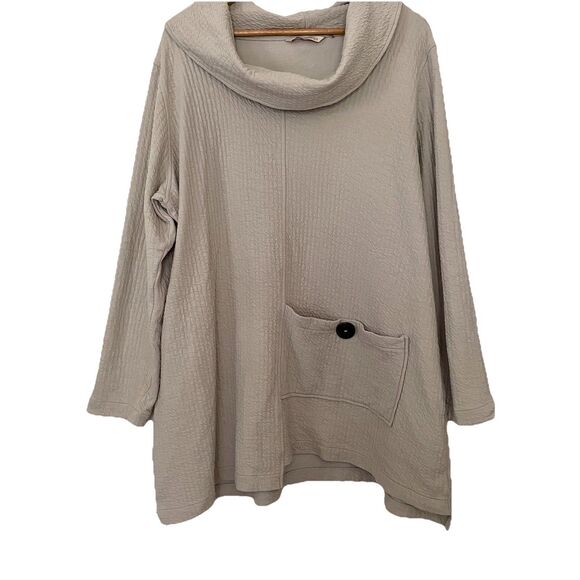 Soft Surroundings Cowl Neck Tunic 3X Beige Textured Lagenlook Pocket Boho Casual - Picture 1 of 13